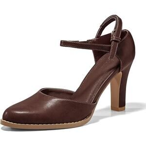 New Coutgo Womens Size 7.5 Dark Brown Faux Leather 3.5" Heel Closed Toe Shoes